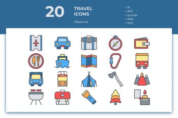 20 Travel Icons (Filled Line)